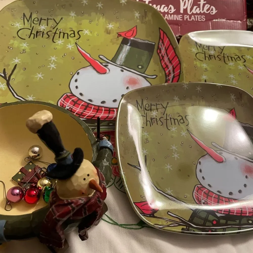 Snowman Christmas Plates Melamine Ceramic Wind Up Vintage Snowman Pier 1 Wine
